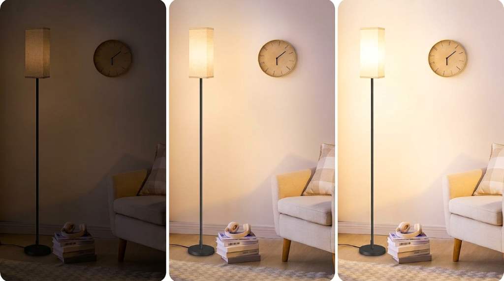 GOEBLESON floor lamp providing warm ambient room lighting