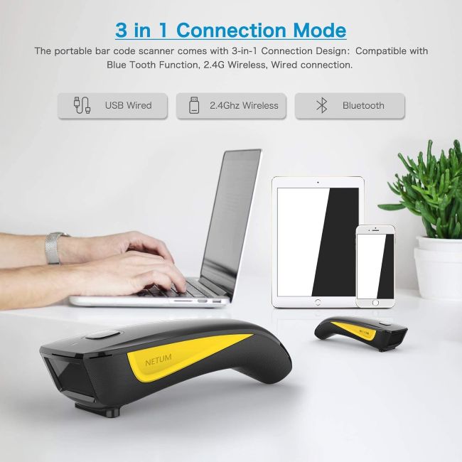 NETUM portable barcode scanner with Bluetooth and USB connectivity for everyday scanning