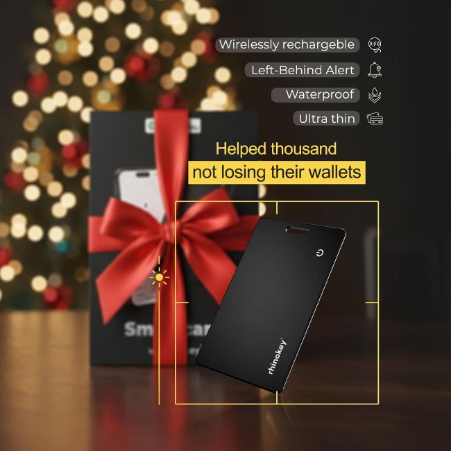 Rhinokey Find My compatible tracker card with waterproof design and keychain hole