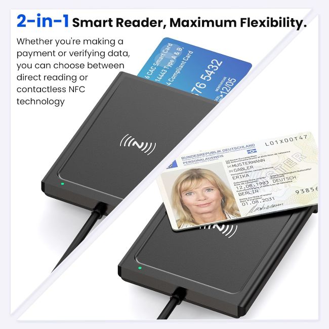 Rocketek smart card reader supporting CAC, PIV, IC, ID, and contactless cards