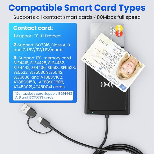 Rocketek dual-interface card reader for Windows, Mac, Android, and Linux devices