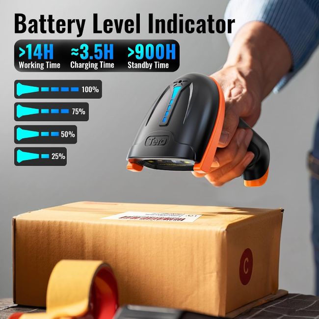 Tera wireless 1D barcode scanner with USB receiver for convenient daily scanning