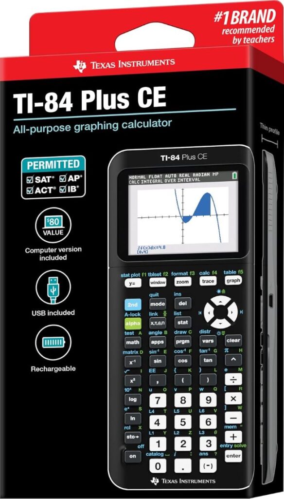 TI-84 Plus CE calculator with color display for graphing equations and analyzing functions