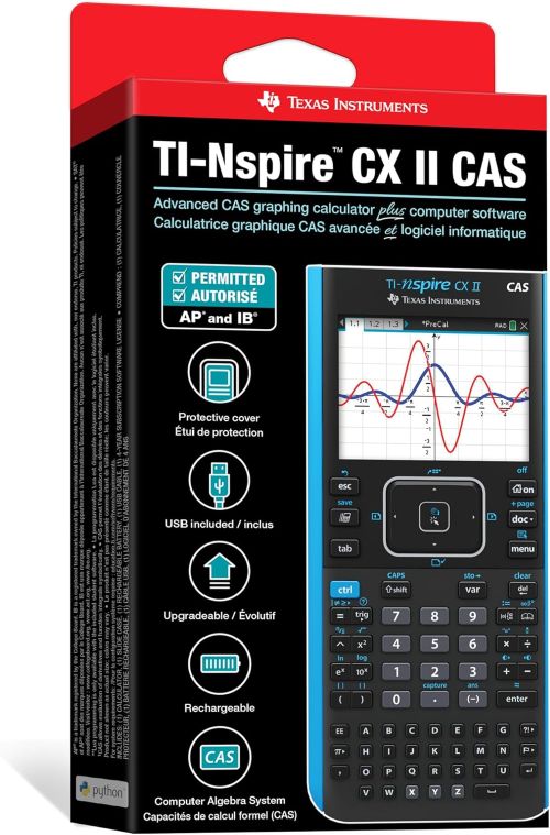 TI-Nspire CX II CAS calculator displaying equations, graphs, and advanced mathematical functions