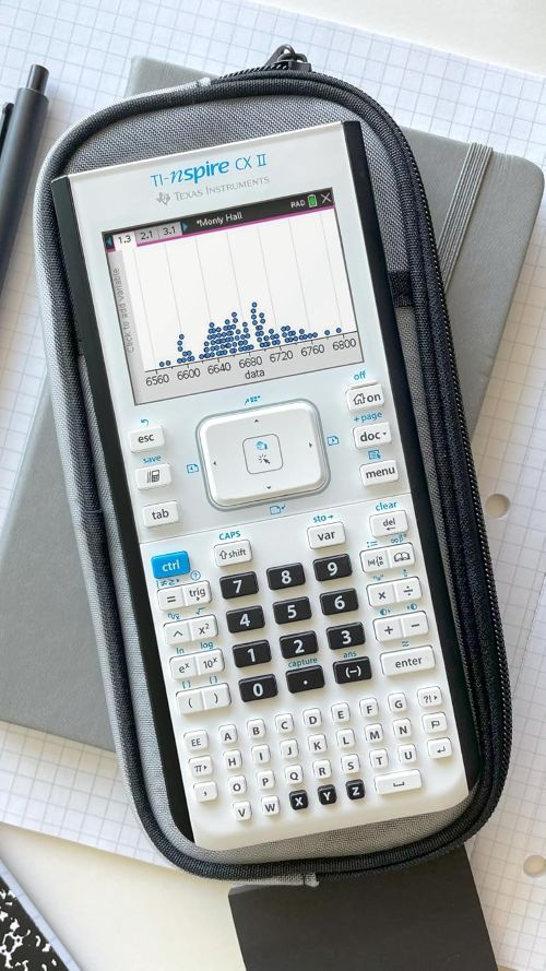 TI-Nspire CX II color graphing calculator displaying equations, graphs, and data for students